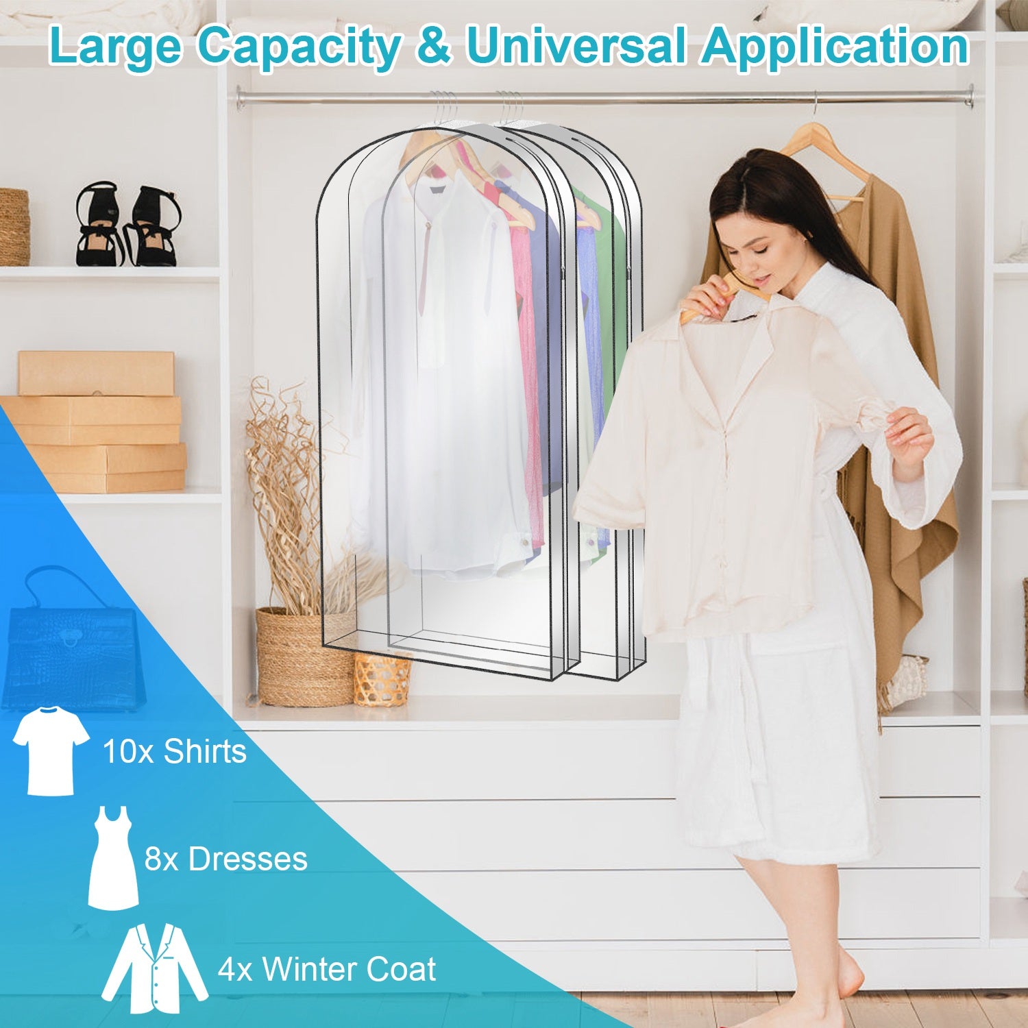 5 Pack 40In Garment Bag for Hanging Clothes Dustproof Waterproof Hanging Clothes Storage Bag Clear Transparent Suits Cover for Sweater Jacket Coat Dre