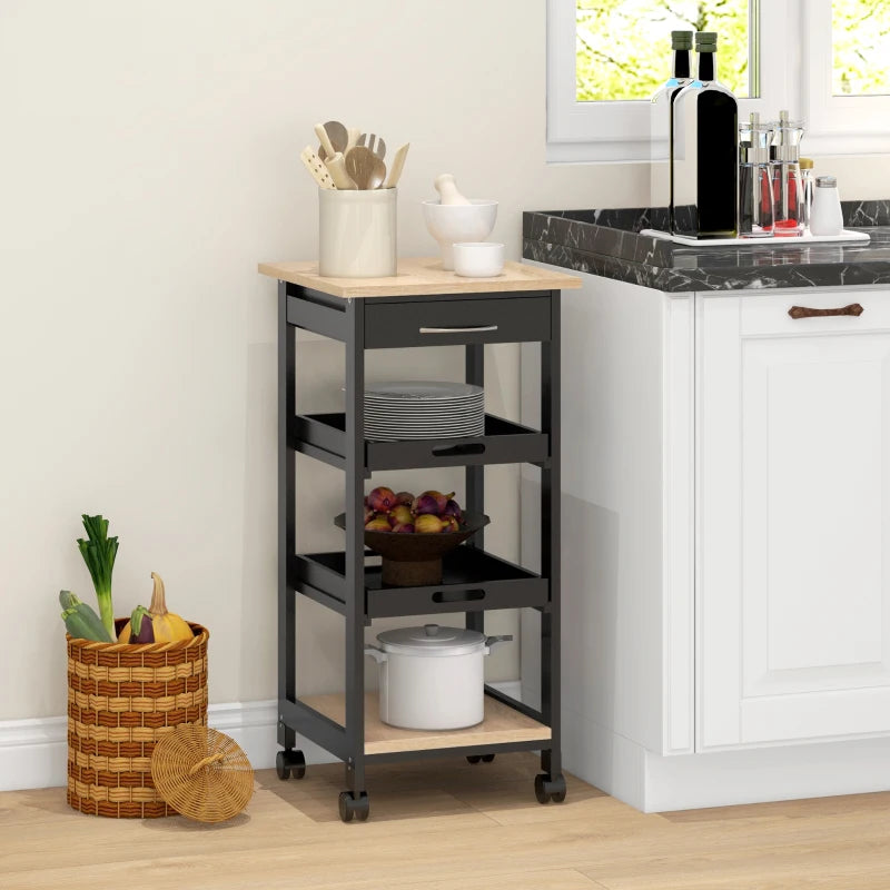 Kitchen Island Rolling Trolley Utility Serving Cart with Drawer Black
