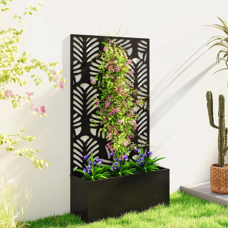 Metal Garden Bed with Trellis for Climbing Plants, Freestanding or Wall Mounted Flower Bed for Garden, Patio, Balcony