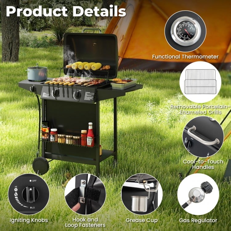 30,000 BTU Outdoor Burner Propane Gas Grill on Wheels