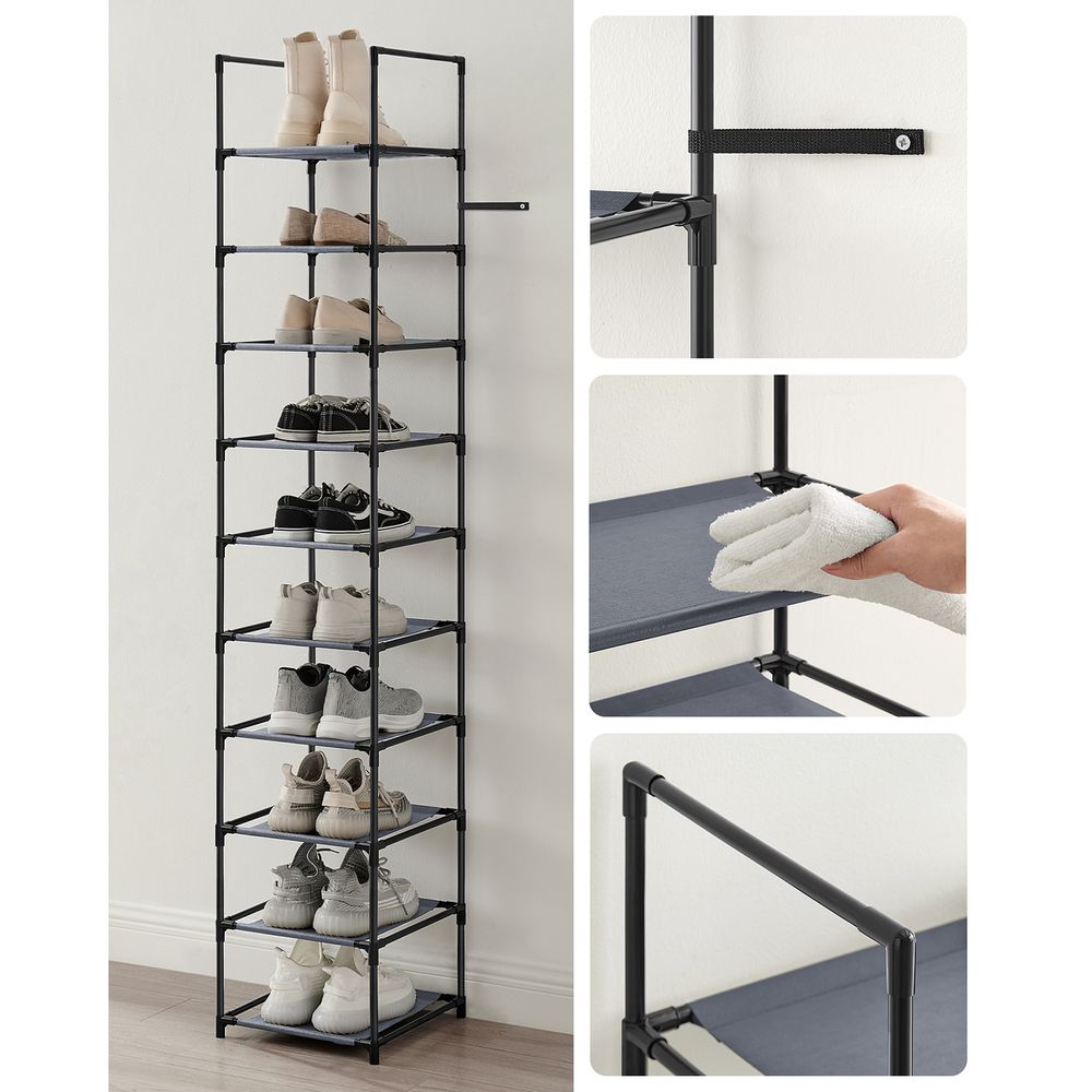 SONGMICS 10-Tier Shoe Shelf with Metal Frame