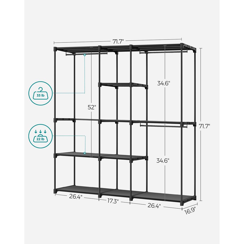 SONGMICS Freestanding Closet Organizer with Shelves, Hanging Rods