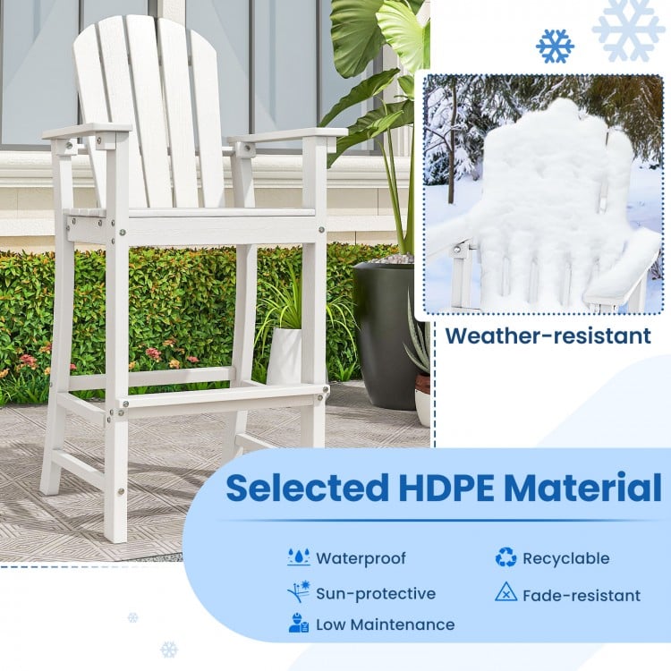 30 Inches Counter Height Outdoor HDPE Bar Stool with Armrests and Footrest-White