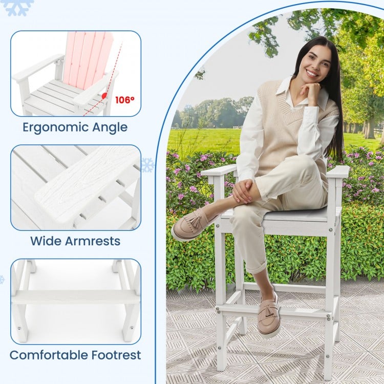 30 Inches Counter Height Outdoor HDPE Bar Stool with Armrests and Footrest-White