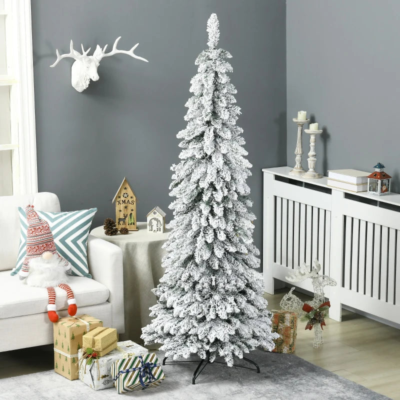 HOMCOM Pencil Christmas Tree, Slim Artificial Xmas Tree in Deep Blue & Mint, Skinny Holiday Decoration for Home & Office