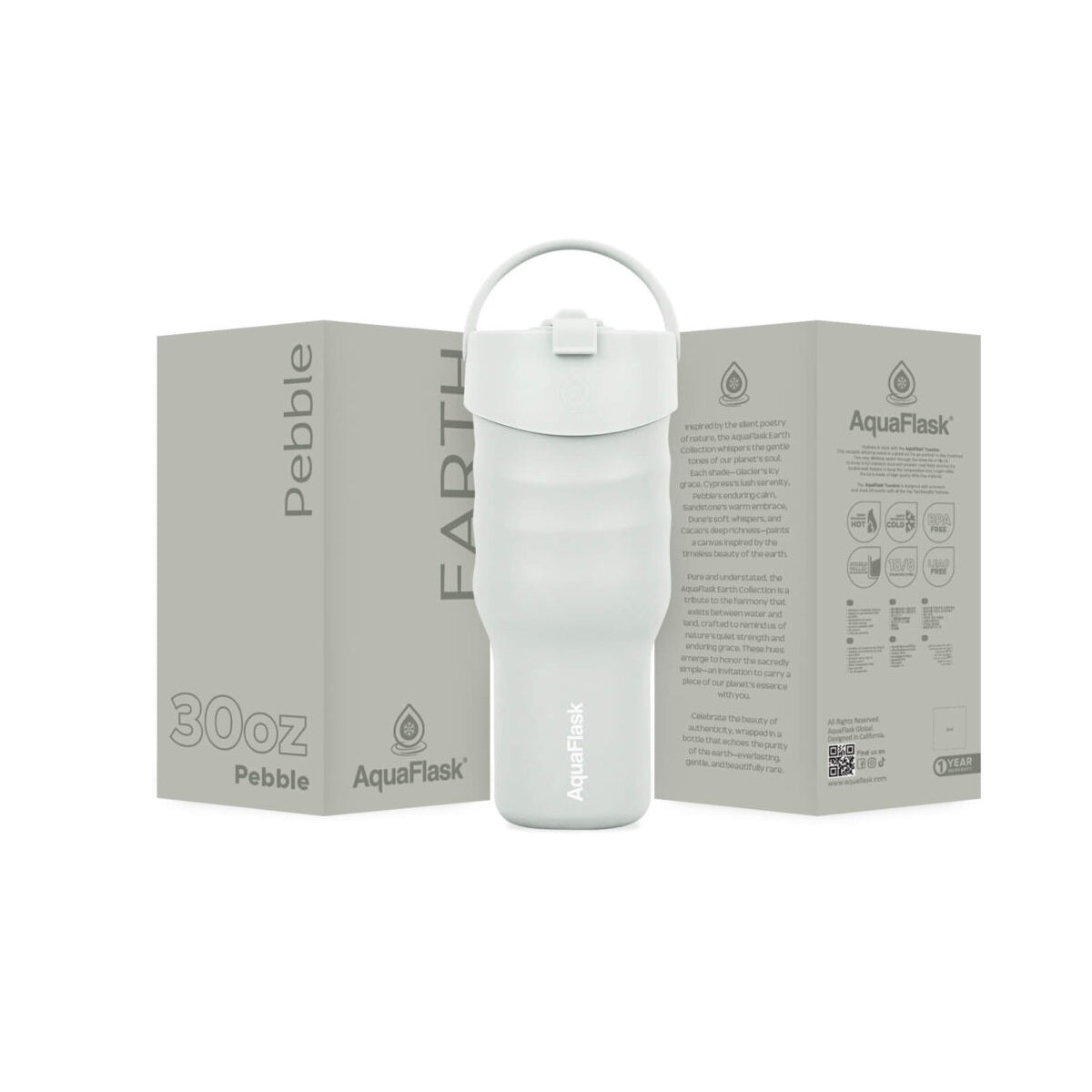 AquaFlask Earth Collection 30oz Insulated Stainless Steel Tumbler with Handle – Hot 12H / Cold 24H, Leak-Proof & Durable