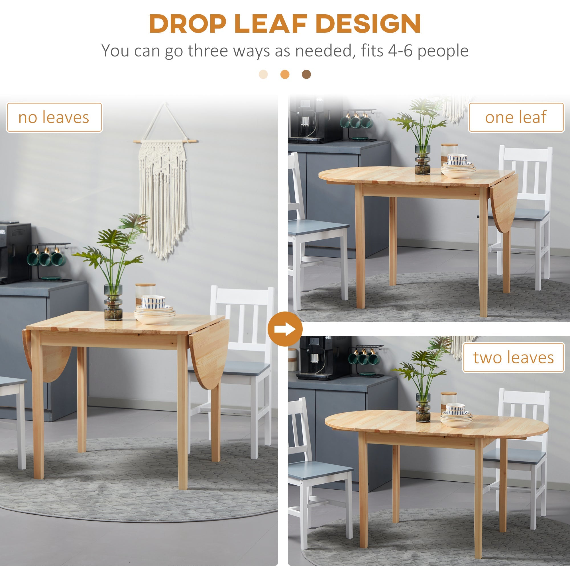 HOMCOM Natural Solid Wood Kitchen Table Drop Leaf Folding Dining Table for Small Spaces Natural Finish