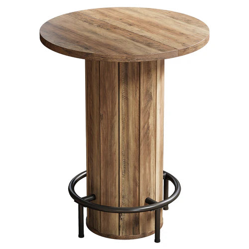 31.5" Round Bar Table with Footrest, Farmhouse Bistro Pub Table with Fence-Style Base & Rustic Brown Wood Finish
