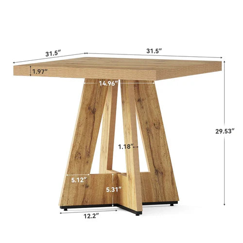 Dining Table 31.5" Square Kitchen Dinner Table for 2-4 People with Thick Engineered Wood Top and Modern Design Brown