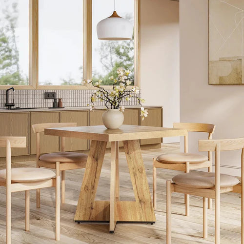 Dining Table 31.5" Square Kitchen Dinner Table for 2-4 People with Thick Engineered Wood Top and Modern Design Brown