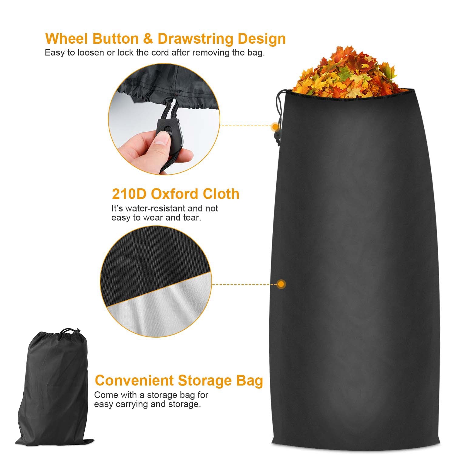 Lawn Tractor Leaf Bag 54 Cubic Feet Standard Garden Waste Collection Bag w/ 112in Opening For Fast & Easy Leaf Collection Riding Lawn Mower Rubbish Ba