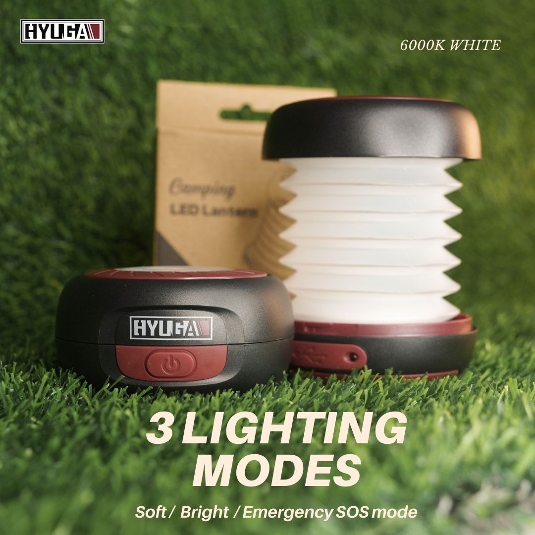 HYUGA Solar Camping Lantern, Collapsible Rechargable LED Light with Hanging Hook, LED Portable camping lamp Type-C Power Bank for Outdoor, Camping, Tent, Hiking, Power Outages, Emergency Charger for Phone