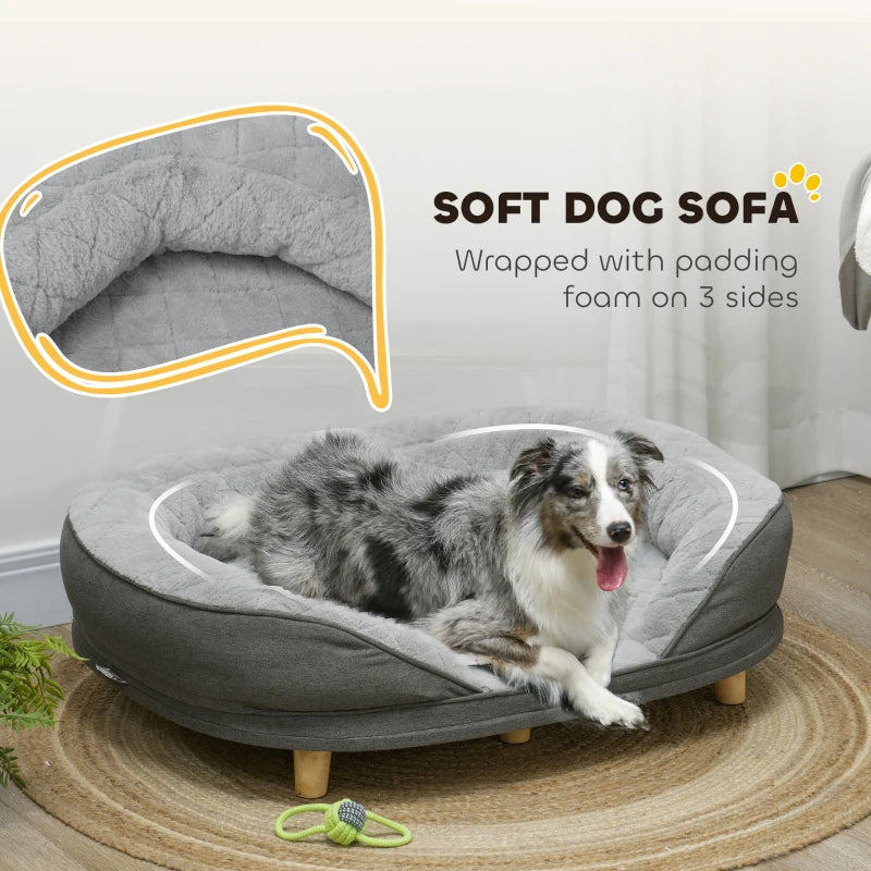 Pet Sofa Bed for Large Dogs with Removable Cushion, Washable Cover, Anti-slip Foot Pads, Grey