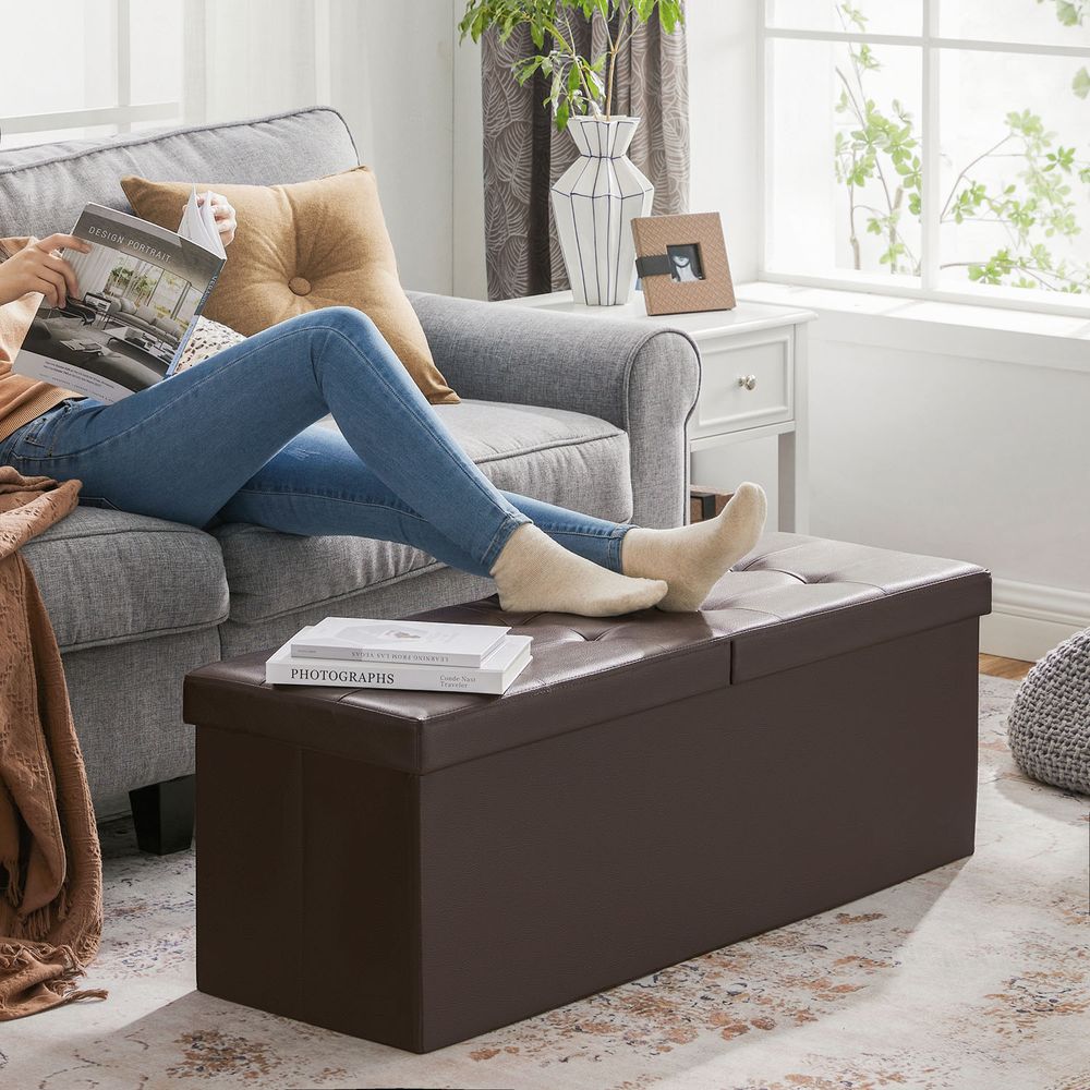 SONGMICS Folding Storage Ottoman Bench with Flipping Lid