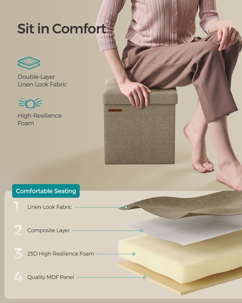 SONGMICS 11.8 Inches Small Folding Storage Ottoman Cube