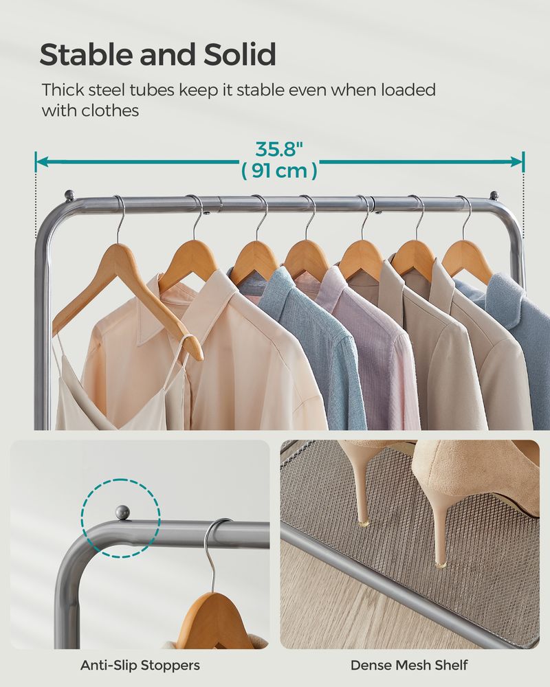 SONGMICS Clothes Rack with Wheels and Dense Mesh Storage Shelf