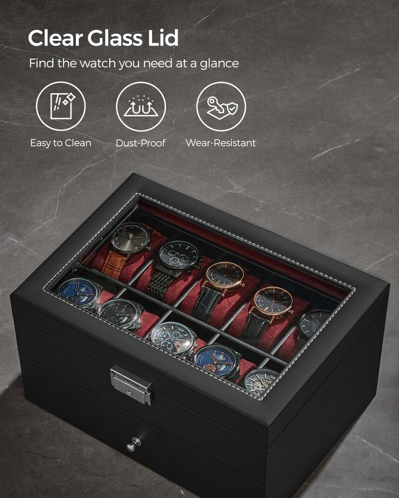 SONGMICS 16 & 20-Slot Watch Box with Glass Lid
