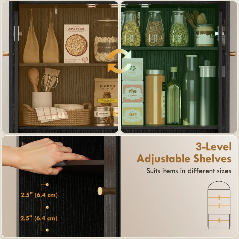 Arched Kitchen Pantry Cabinet, 71" Tall Farmhouse Kitchen Storage Cabinet with Acrylic Glass Doors, Black