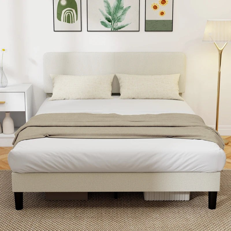 Queen Size Bed Frame with Adjustable Upholstered Headboard Platform Bed Frame Wood Slat Support Noise Free Light Grey