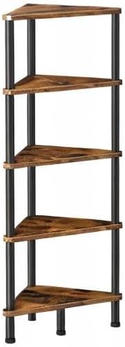 HOOBRO 5-Tier Corner Shelf, Industrial Corner Bookshelf & Plant Stand for Small Spaces, Rustic Brown & Black