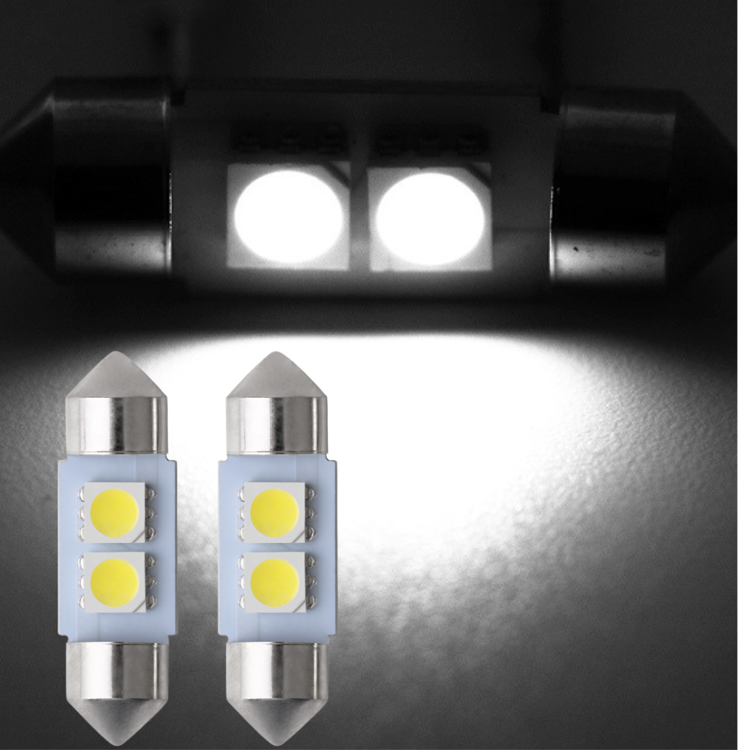 31MM LED Dome Reading License Trunk Door Light 12V White with Polarity (2 Bulbs)