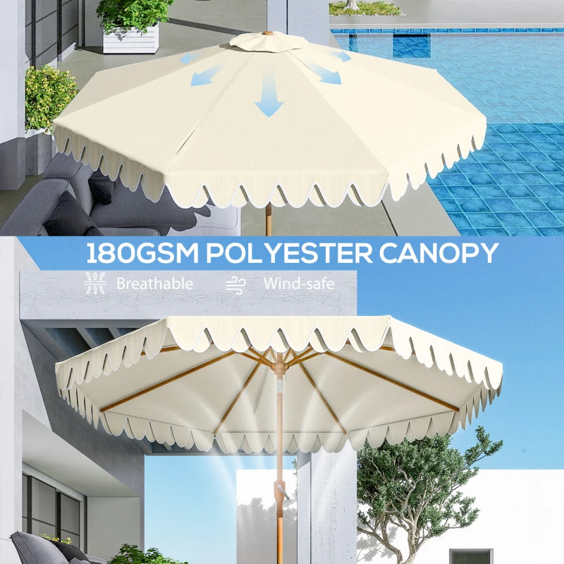 9 ft Patio Umbrella with Push Button Tilt and Crank, Double-ruffled Outdoor Market Table Umbrella Parasoll, Cream White