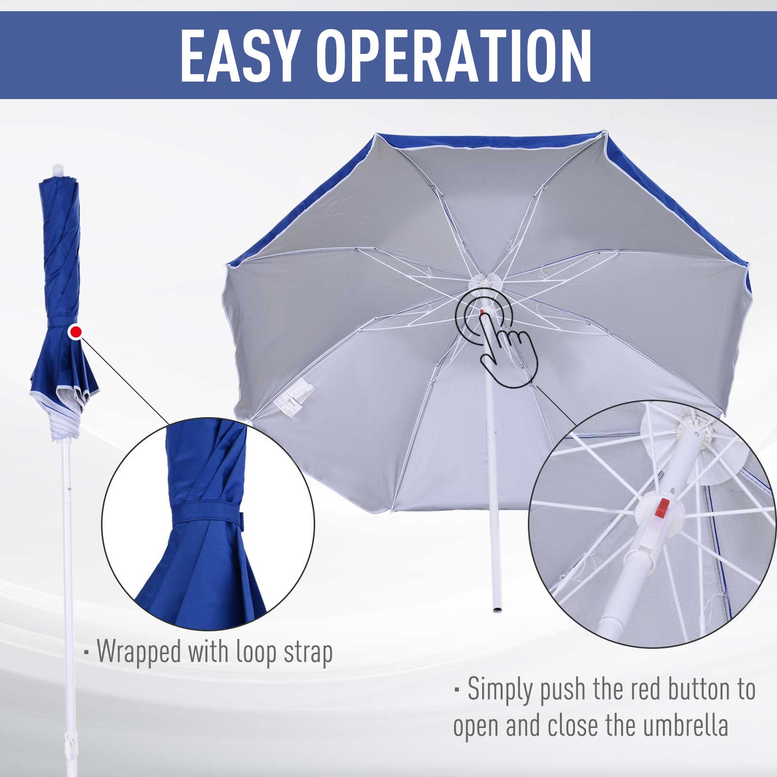 Outsunny 6.7ft Beach Umbrella with Push Button Tilt, Ruffled Outdoor Umbrella with Carry Bag and 8 Ribs, Blue