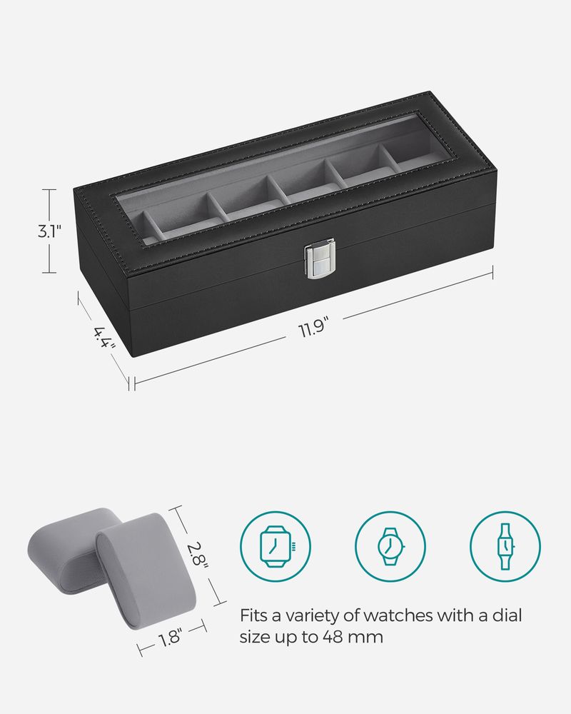 SONGMICS 6 & 12-Slot Watch Box with Large Glass Lid