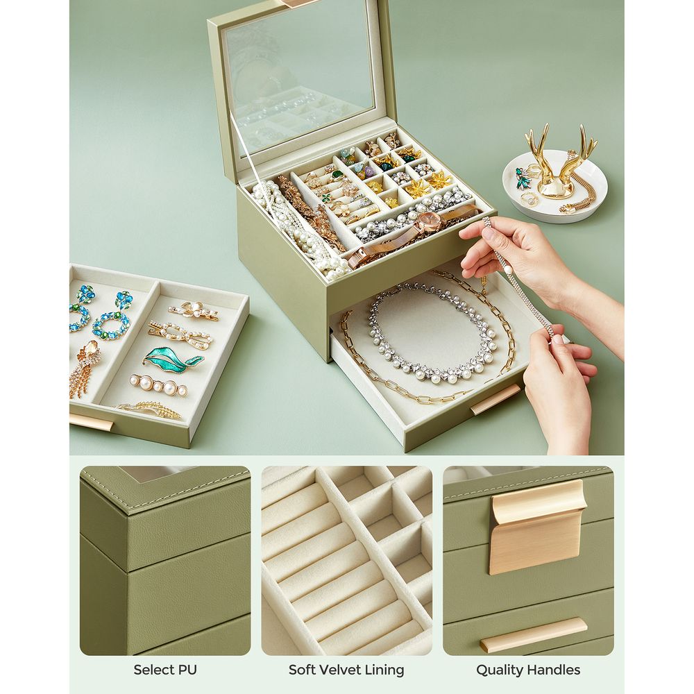 SONGMICS Jewelry Box with Glass Lid