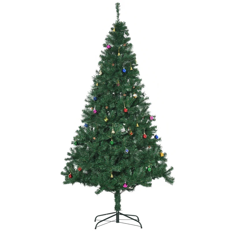 HOMCOM Green Artificial Christmas Tree with Ornaments, Holiday Xmas Decoration for Home, Office & Party
