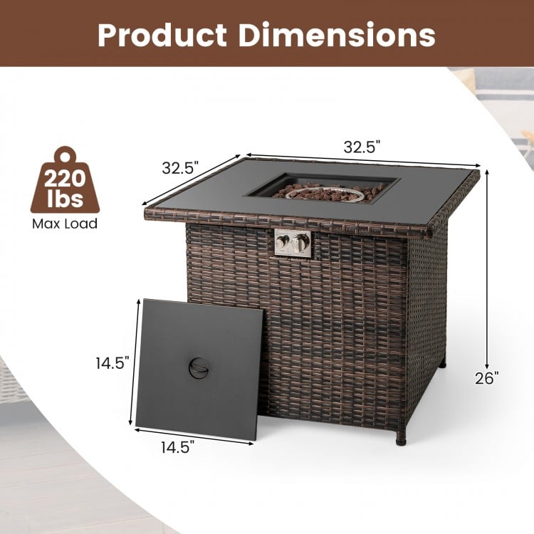 32.5 Inch Propane Fire Pit Table 50000 BTU with Tempered Glass Tabletop