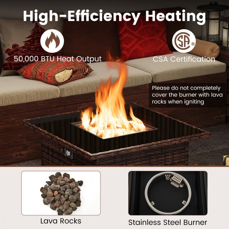 32.5 Inch Propane Fire Pit Table 50000 BTU with Tempered Glass Tabletop