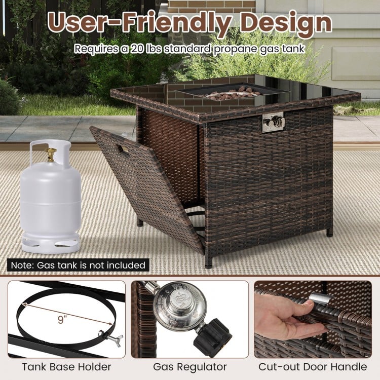 32.5 Inch Propane Fire Pit Table 50000 BTU with Tempered Glass Tabletop