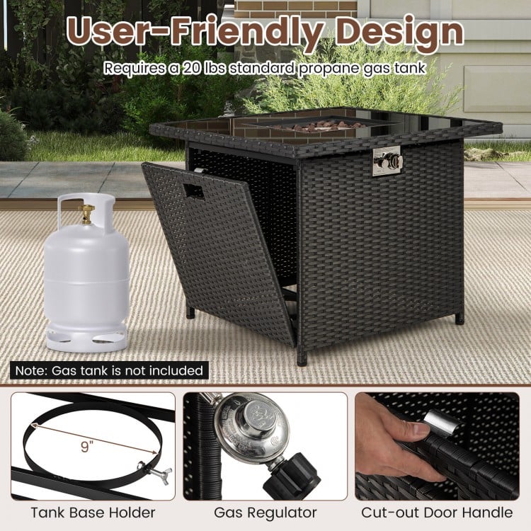 32.5 Inch Propane Fire Pit Table 50000 BTU with Tempered Glass Tabletop