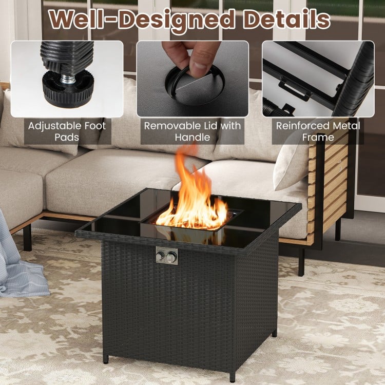 32.5 Inch Propane Fire Pit Table 50000 BTU with Tempered Glass Tabletop