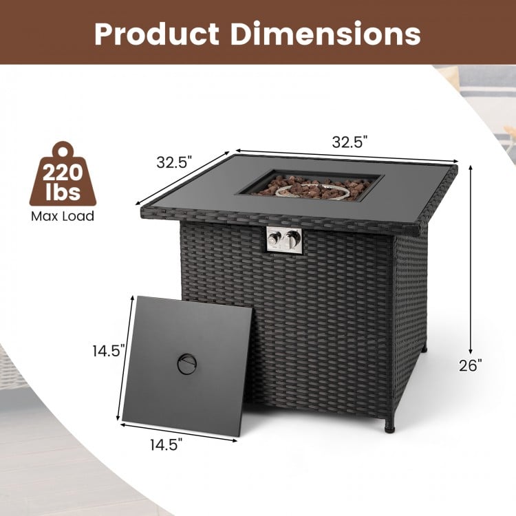 32.5 Inch Propane Fire Pit Table 50000 BTU with Tempered Glass Tabletop