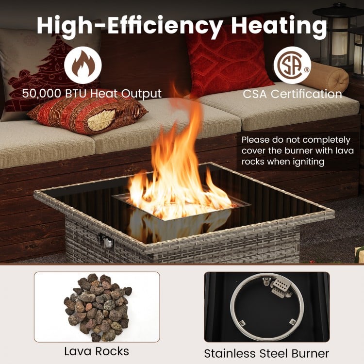 32.5 Inch Propane Fire Pit Table 50000 BTU with Tempered Glass Tabletop