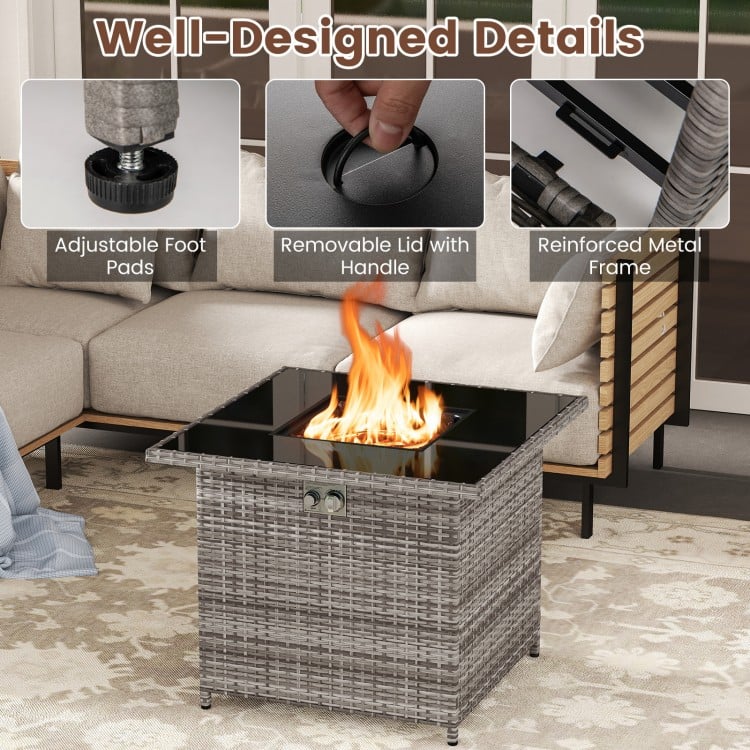 32.5 Inch Propane Fire Pit Table 50000 BTU with Tempered Glass Tabletop
