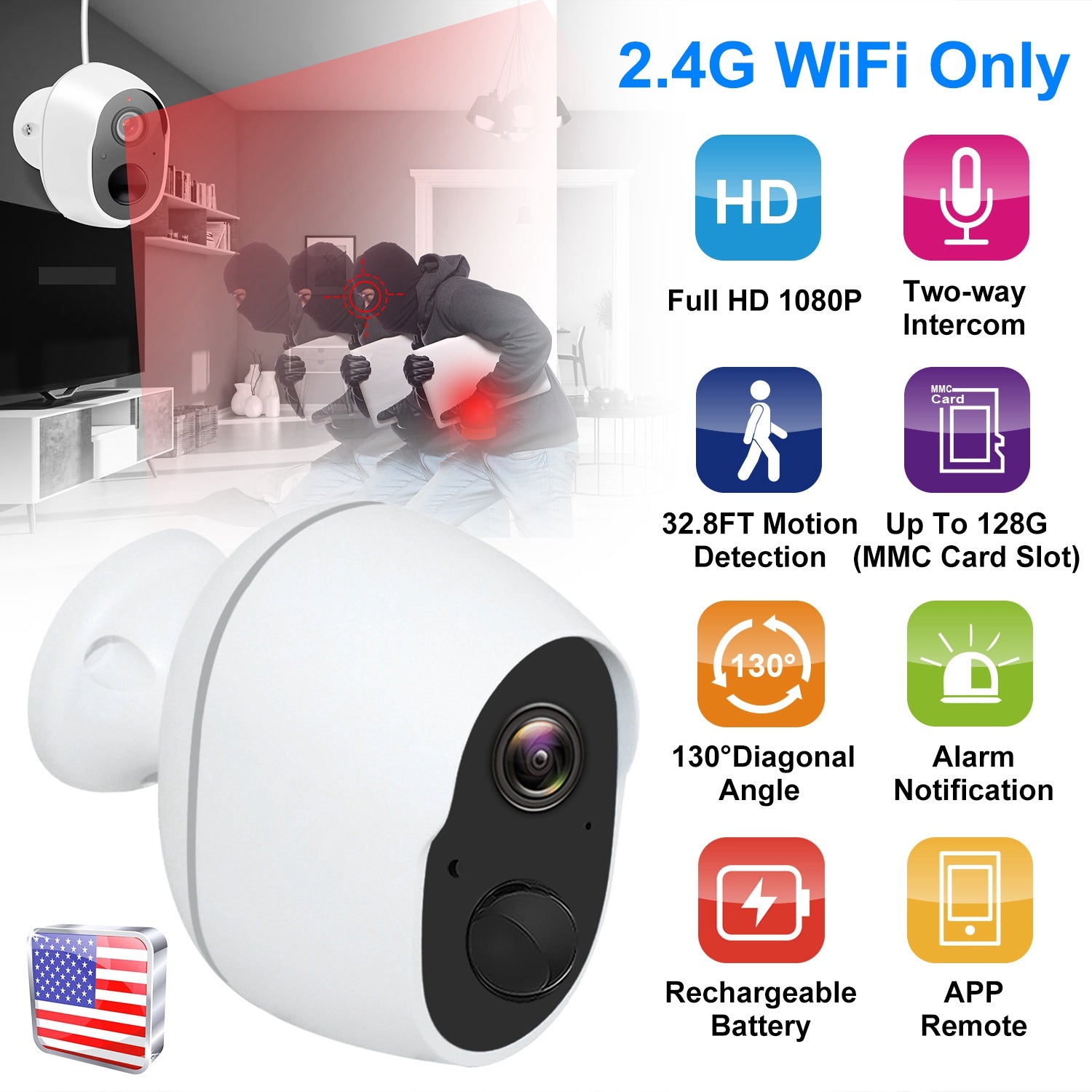 1080P FHD WiFi IP Camera Two-Way Audio Security Surveillance Camera IP65 Waterproof Motion Sensor Night Vision Network Camcorder APP Control For Kids