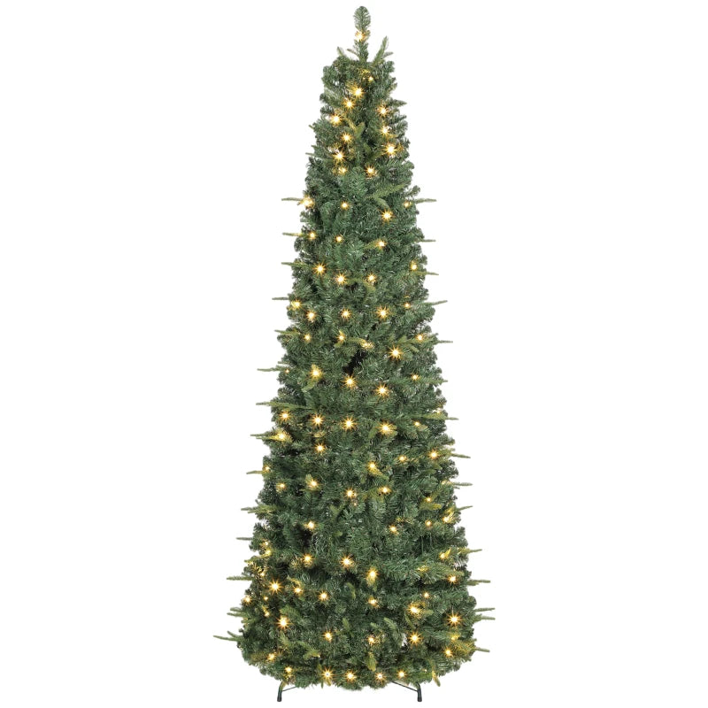 HOMCOM 7FT Prelit Pop Up Artificial Christmas Tree, Collapsible Green Xmas Tree with Warm White LED Lights and Metal Stand