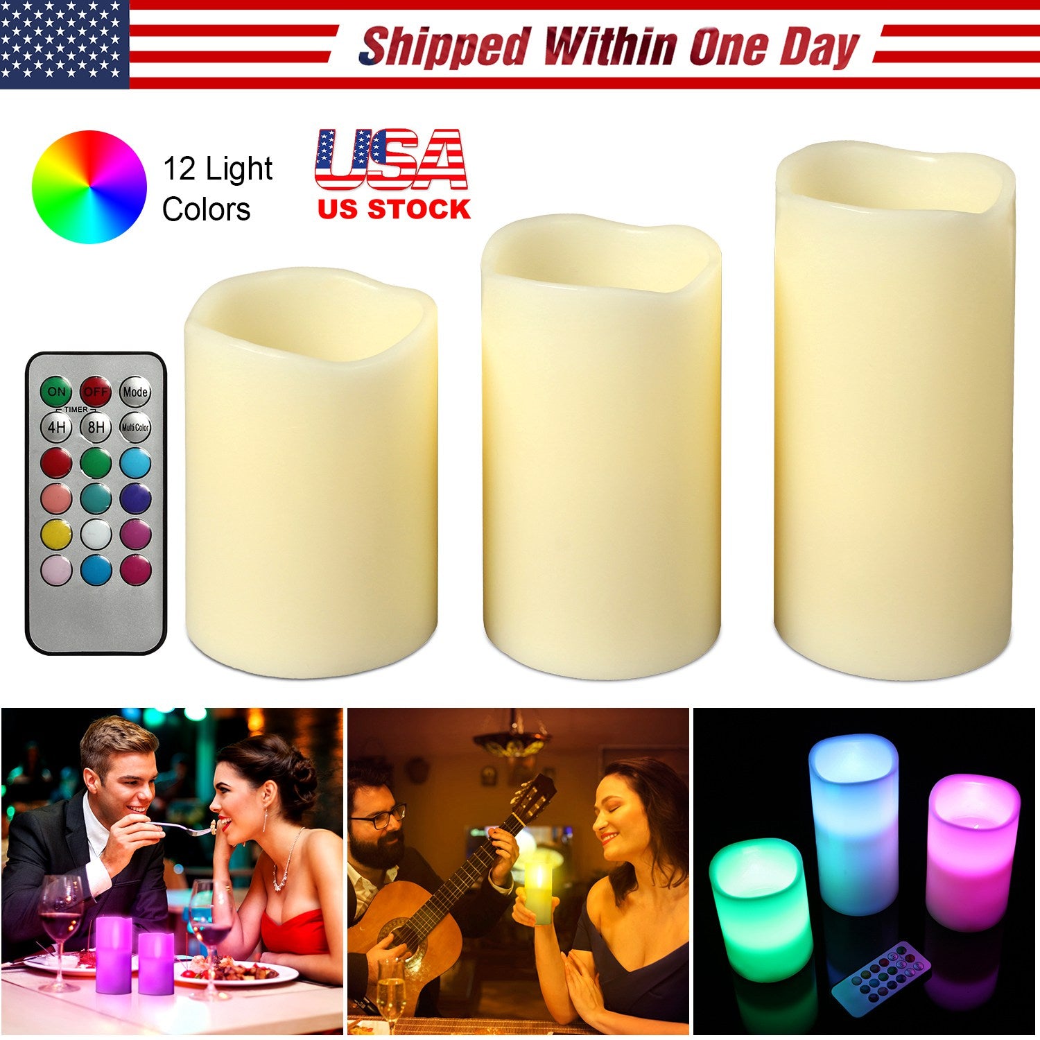 3Pcs Flameless Candles Votive Candles Wireless Battery Operated LED Flickering Candles w/ Remote Control Timer