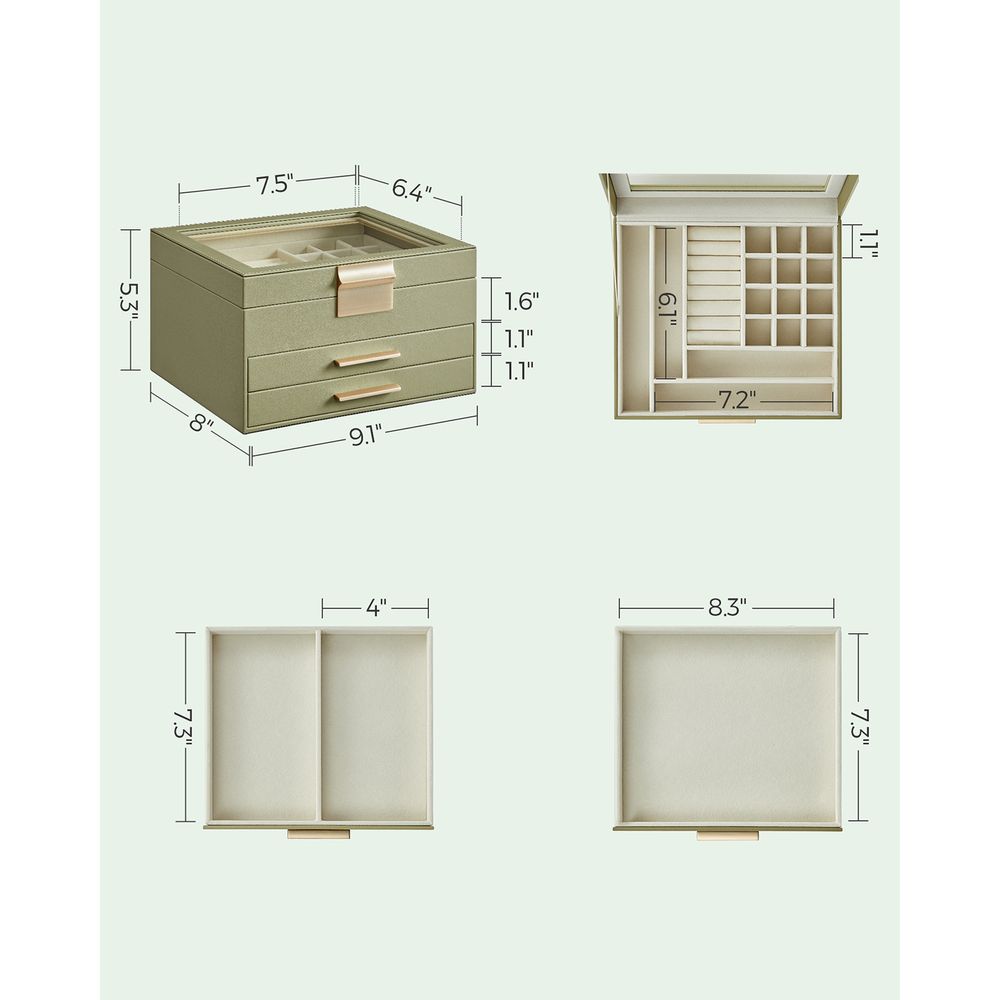SONGMICS Jewelry Box with Glass Lid