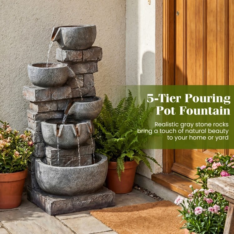 33" H Outdoor Water Fountain with LED Lights for Patio
