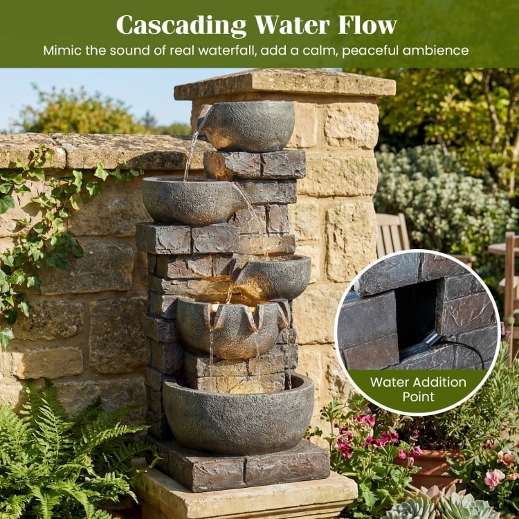 33" H Outdoor Water Fountain with LED Lights for Patio
