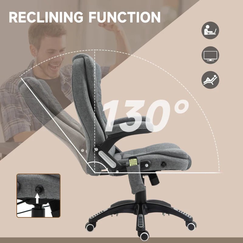 6 Point Vibrating Massage Home Office Chair High Back Executive Chair with Reclining Back, Swivel Wheels, Grey