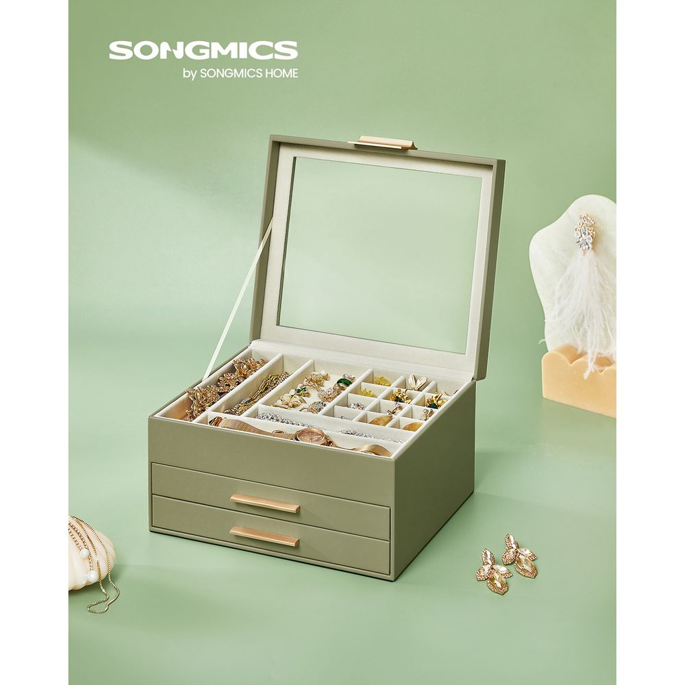 SONGMICS Jewelry Box with Glass Lid
