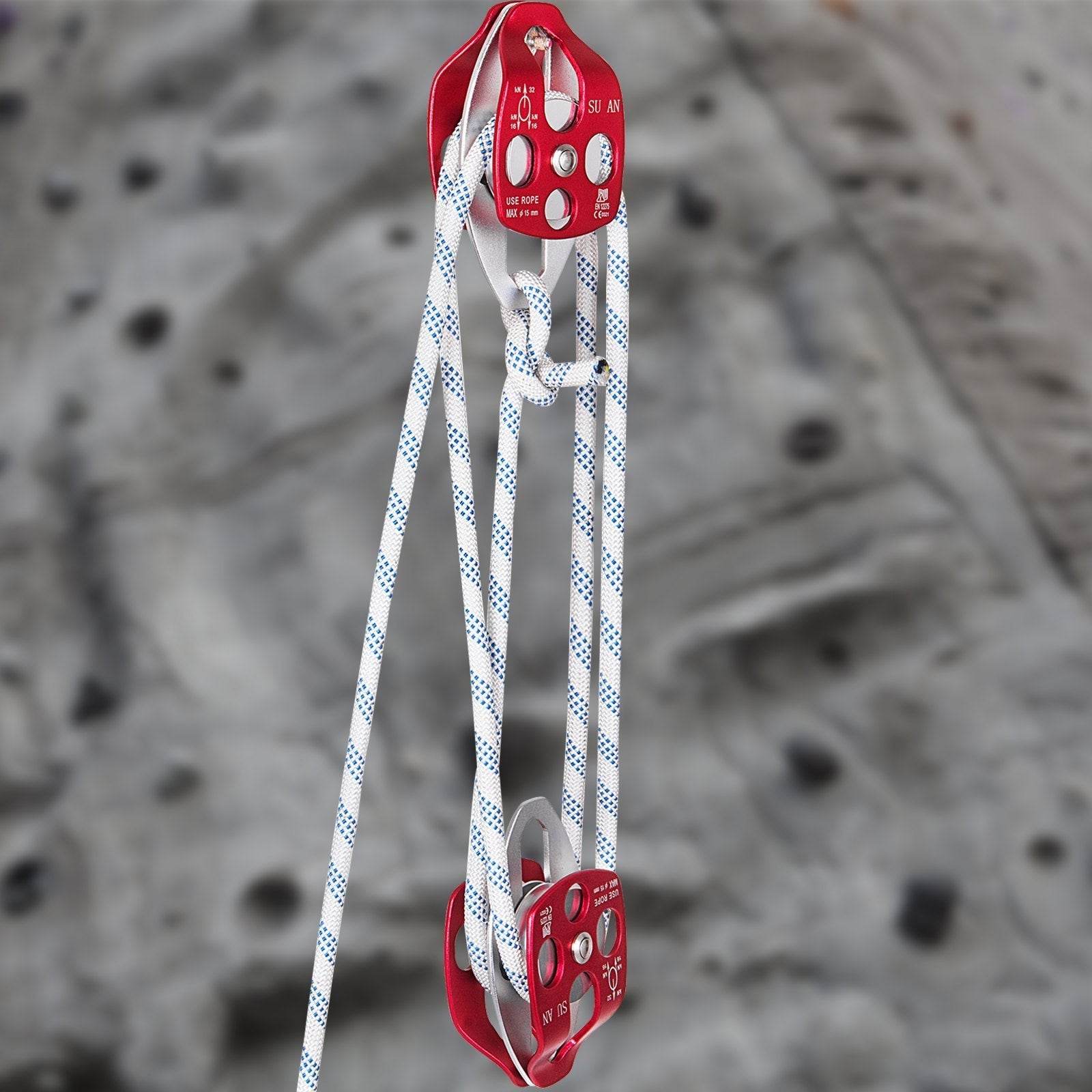 Twin Sheave Block And Tackle 1 2 X 200Ft Twin Sheave Block With Braid Rope 30-35KN 6600-7705LBS Double Pulley Rigging