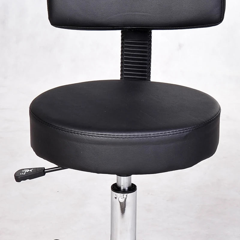 PU Leather Adjustable Rolling Stool, Round Swivel Drafting Stool with Back, Wheels, Black