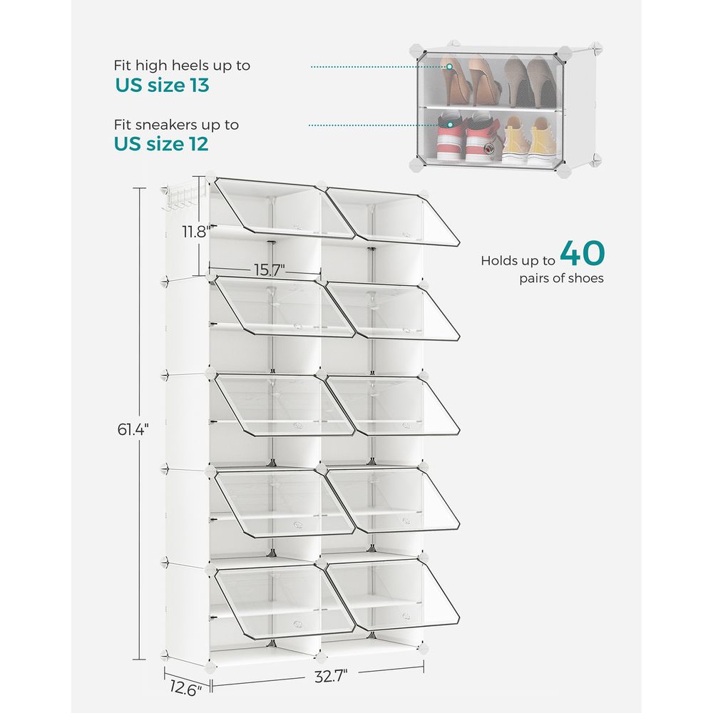 SONGMICS Cubes Plastic Shoe Rack with Doors, Holds Up to 16 to 48 Pair of Shoes