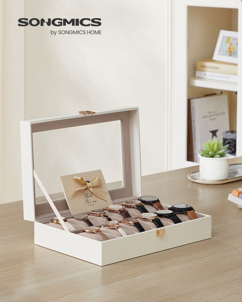 SONGMICS 6 & 12-Slot Watch Box with Large Glass Lid